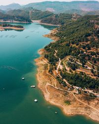 High angle view of land and sea