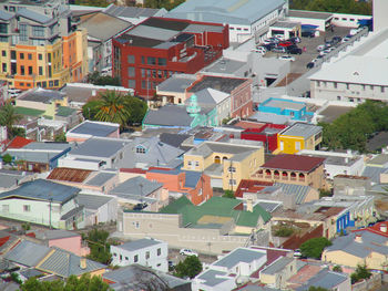 High angle view of buildings in town