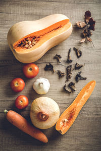 High angle view of vegetables on table