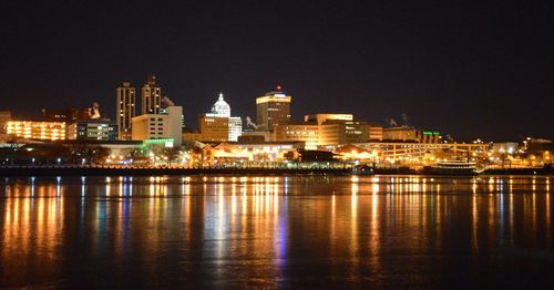 Illuminated city lit up at night