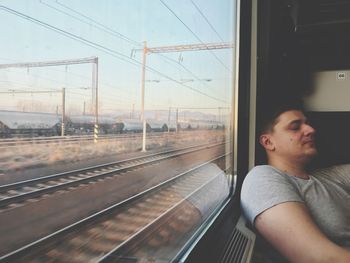 Train on railroad station platform against sky