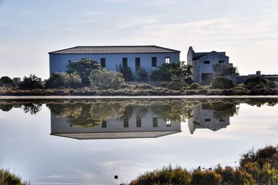 Reflection of building in water