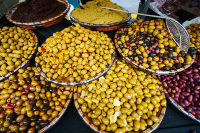 High angle view of fruits for sale at market stall