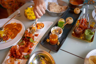 High angle view of food on table