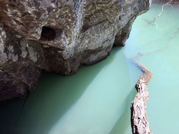 High angle view of rock formation in sea