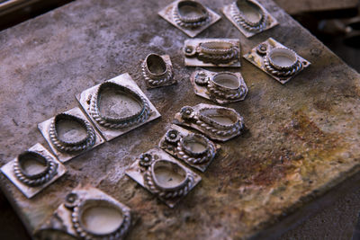 Close-up high angle view of coins