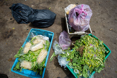 High angle view of food on table