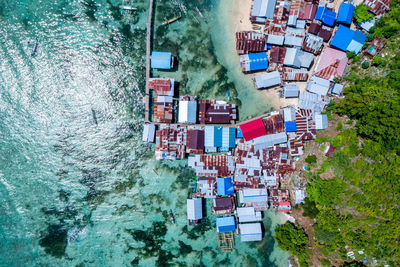 High angle view of buildings by river