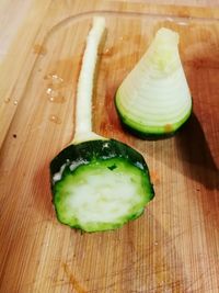 High angle view of bread on cutting board