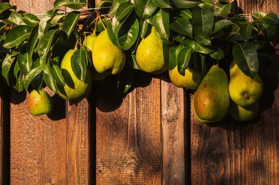 Close-up of pears on table