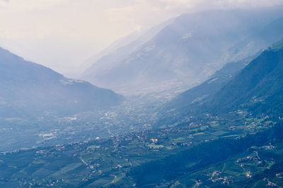 High angle view of mountains against sky