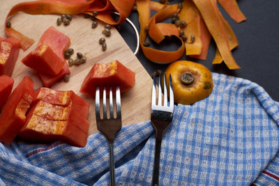 Fruits on cutting board