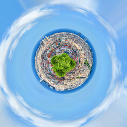 High angle view of blue glass on table