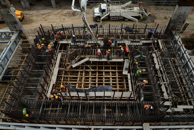 High angle view of construction workers at site