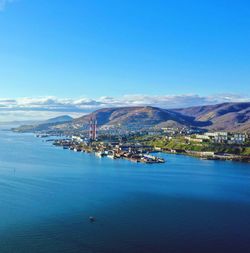 Scenic view of sea against blue sky