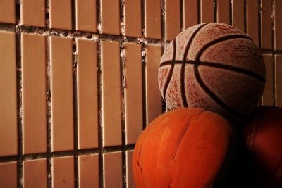 High angle view of basketball hoop against wall