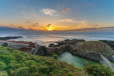 Scenic view of sea against sky during sunset