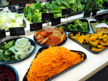 High angle view of chopped vegetables in plate