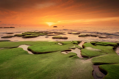 Scenic view of sea against sky during sunset