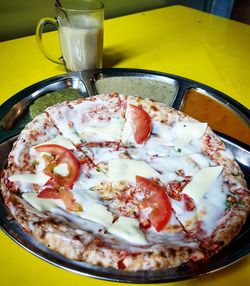 Close-up of breakfast served on table