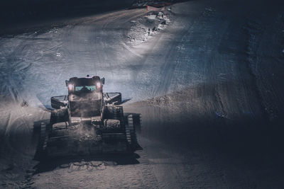 High angle view of construction equipment on road