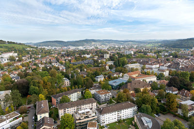 View on the townscape of winterthur, switzerland, oldtown and quarters oberwinterthur and seen