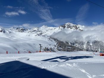 Scenic view of snowcapped mountains against sky