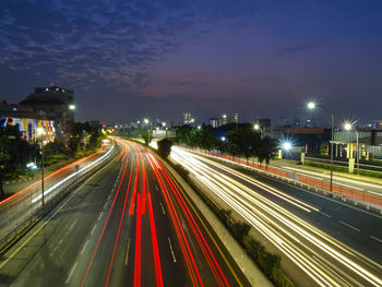 Light trails on highway at night