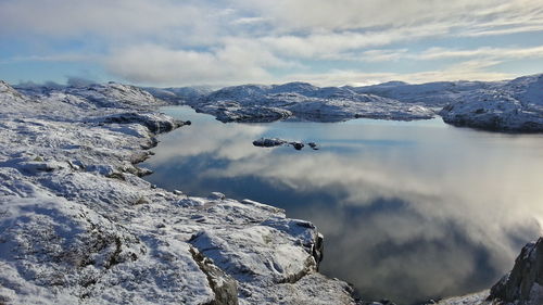 Scenic view of snowcapped mountains against sky