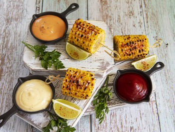 High angle view of food on table