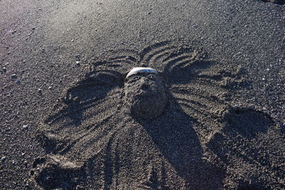 High angle view of shadow on sand at beach