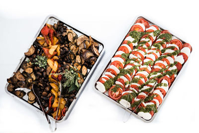 High angle view of food over white background