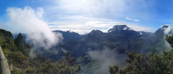 Panoramic view of mountains against sky