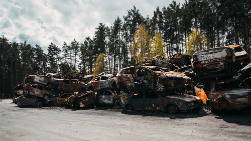 Abandoned vehicle on field