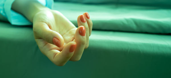 Close-up of hand on leaf