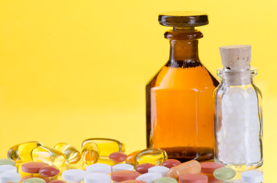 Close-up of bottles on table