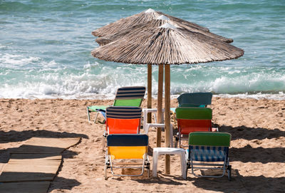 Deck chairs on beach