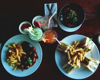 High angle view of food on table