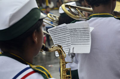 Close-up of man playing saxophone