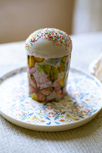 Close-up of dessert in plate on table