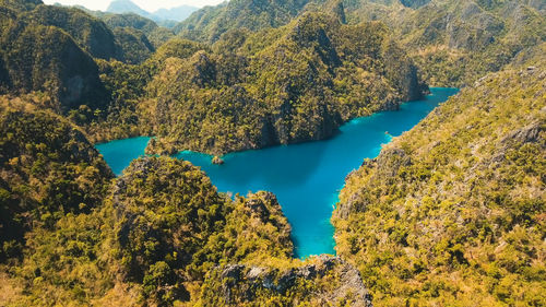 Mountain kayangan lake,on a tropical island with blue water. lake in the mountains