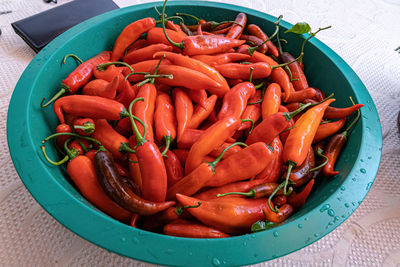 High angle view of food in plate on table