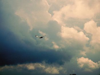 Low angle view of airplane flying in sky