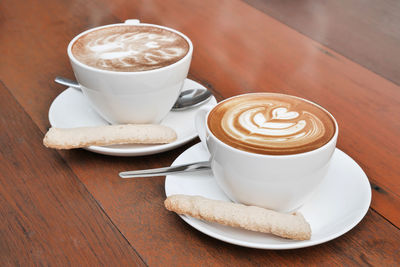 High angle view of coffee on table