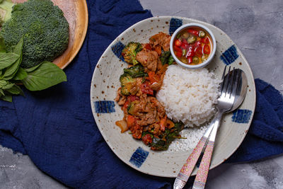 High angle view of meal served in plate