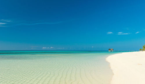 Scenic view of sea against blue sky