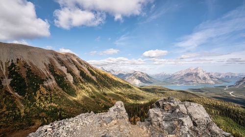 Scenic view of rocky mountains against sky