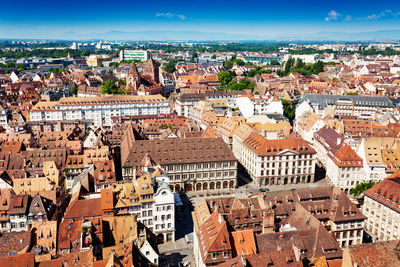 High angle shot of townscape against sky