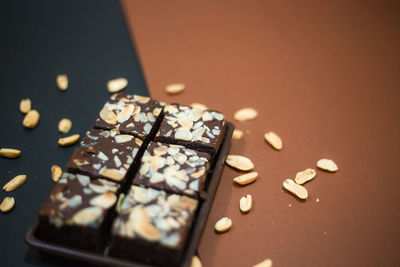 Close-up of chocolate cake on table