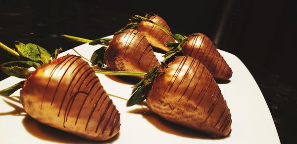 Close-up of shells on table